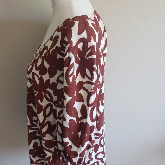 Mister Zimi Australia Top Blouse Viscose Linen Floral Cinnamon White Size US 12 - Picture 4 of 7